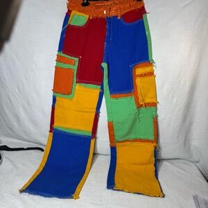 SHEIN Multicolor Patchwork Print‎ EZwear Raw Edge Jeans Small 4 US